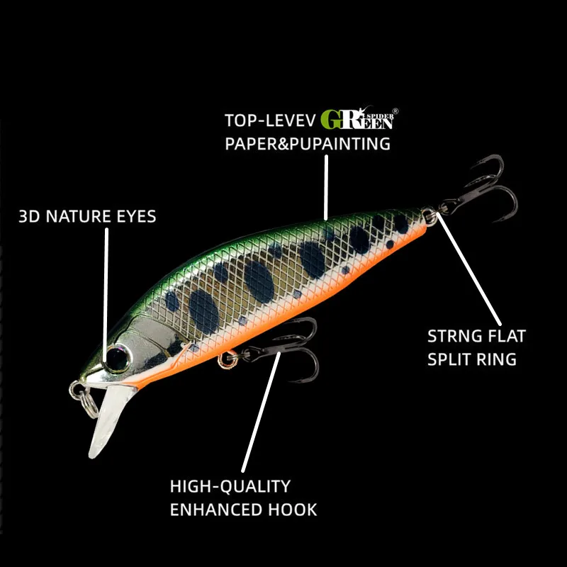 GREENSPIDER New 55mm 4.5g Hard Lures Sinking Minnow Wobblers Angler Lure for Fishing Fish Baits
