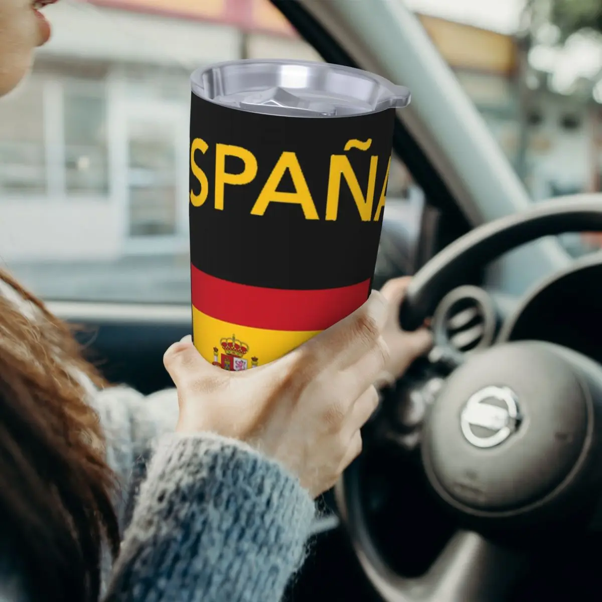Vaso de acero inoxidable con bandera española de España, tazas aisladas al vacío, taza térmica fría con pajita y tapa de 20oz