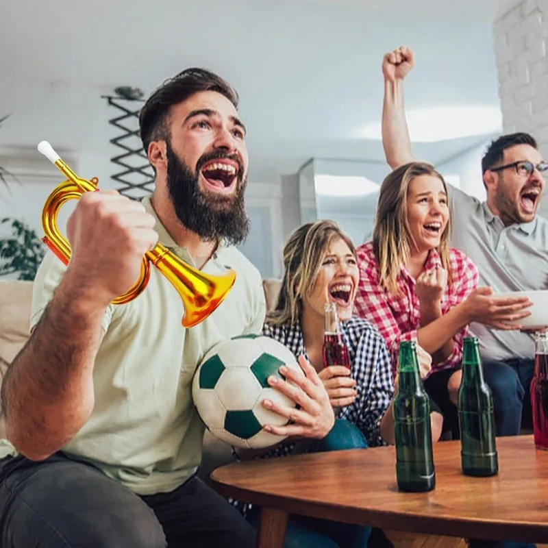 Toy Trumpet Playable Developmental Safe Plastic Golden Kid Trumpet with Comfortable Handle Educational Kids Musical Instruments