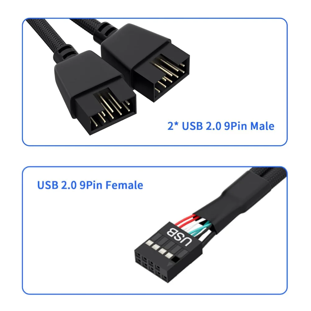 Motherboard 9 Pin USB 2.0 to Dual 9 Pin Extension Splitter, Motherboard USB Splitter 9 Pin Cable, USB2.0 Header Splitter
