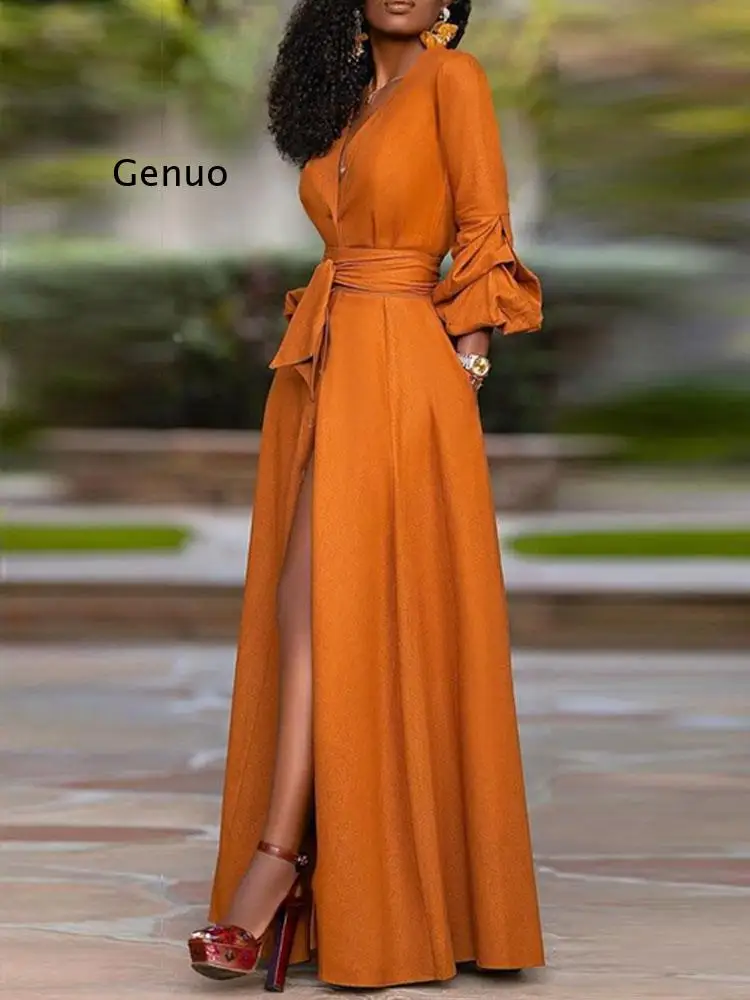 Maxi Dress Ladies Party Evening Casual Dress Women Summer A Line Big Hem Dress V Neck Loose Long Dress New Solid Cover Up