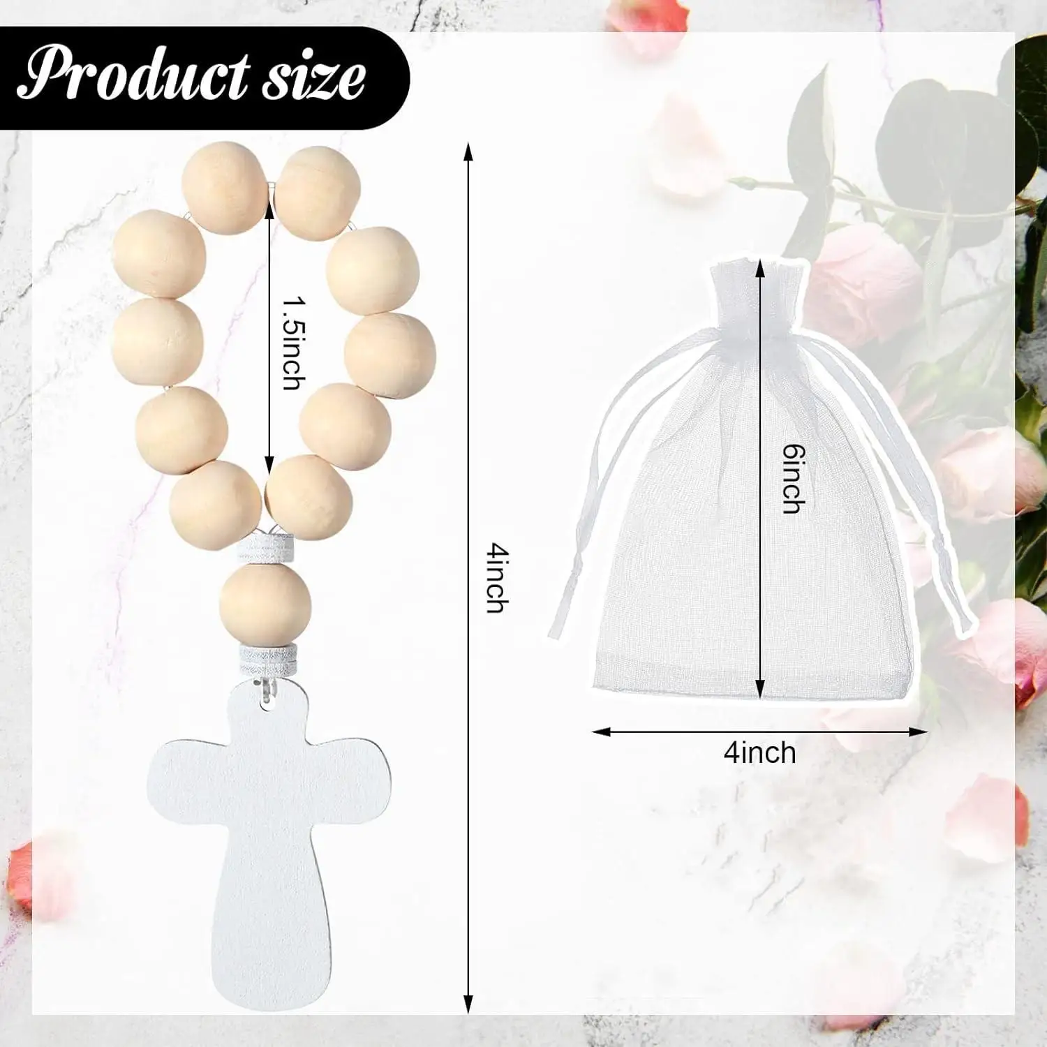10-100Sets Wooden Rosary Cross Pendant with White Gift Bag for Boys Girls First Holy Communion Baptism Wedding Thank You Gift