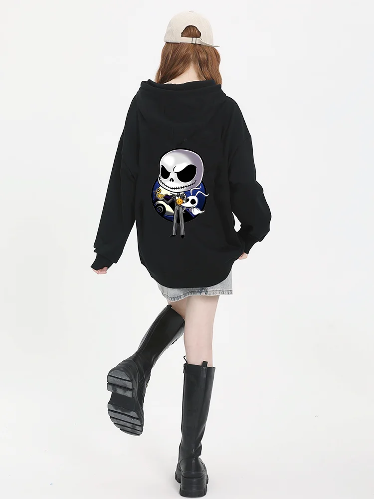 Disney Jack Skellington The Nightmare Before Christmas Couple Printed Hoodie Cartoon Skull Leisure Sports Street Student Hoodie