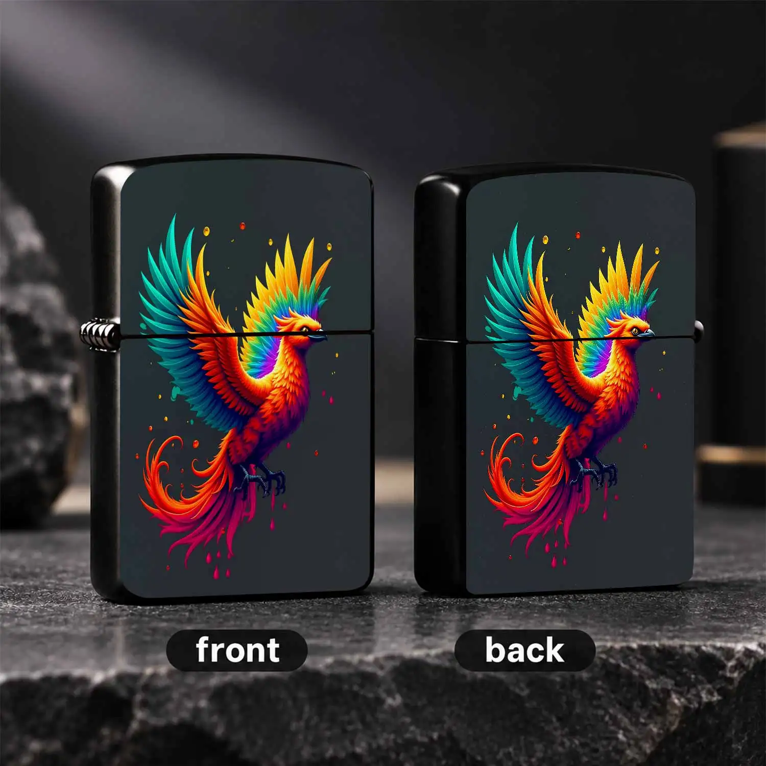 Vibrant Rainbow Phoenix Pattern Portable Lighter, Stylish Mythical Bird Themed Decorative Accessory, Ideal For Daily Carry Outdoor Gathering Scenarios, Unique Exquisite Trendy Practical Gift For All Users A Humorous And Interesting Lighter