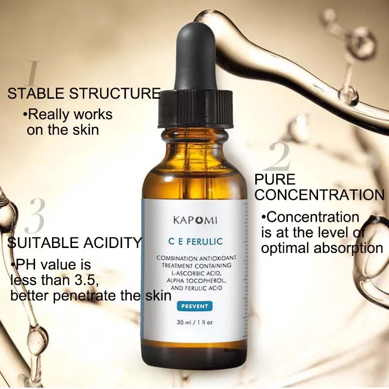 50PCS Vitamin C E Serum Ferulic  with Custom Label  Anti-Wrinkle Moisturizing Original Liquid Hyaluronic Acid Skin Care Product