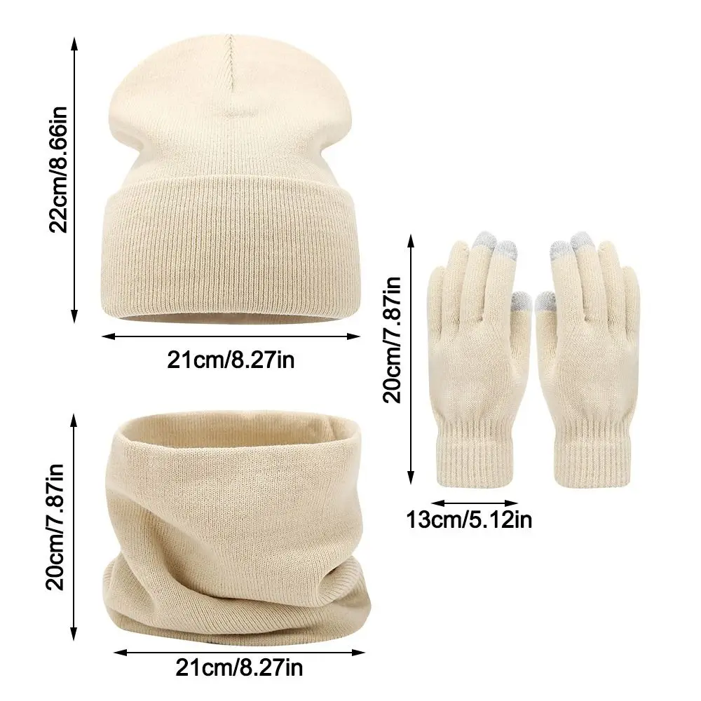 Set 3 Buah/Set Sarung Tangan Syal Topi Musim Dingin Hangat Syal Tebal Tahan Angin Sarung Tangan Layar Sentuh Elastis Lembut Penghangat Leher untuk Pria Wanita