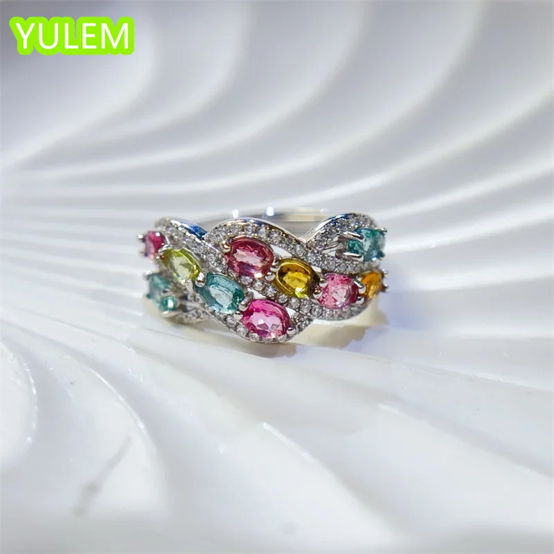 

100% Natural Pink and Green Tourmaline Ring Solid 925 Silver 3x4mmTourmaline Silver Ring Gift for Woman