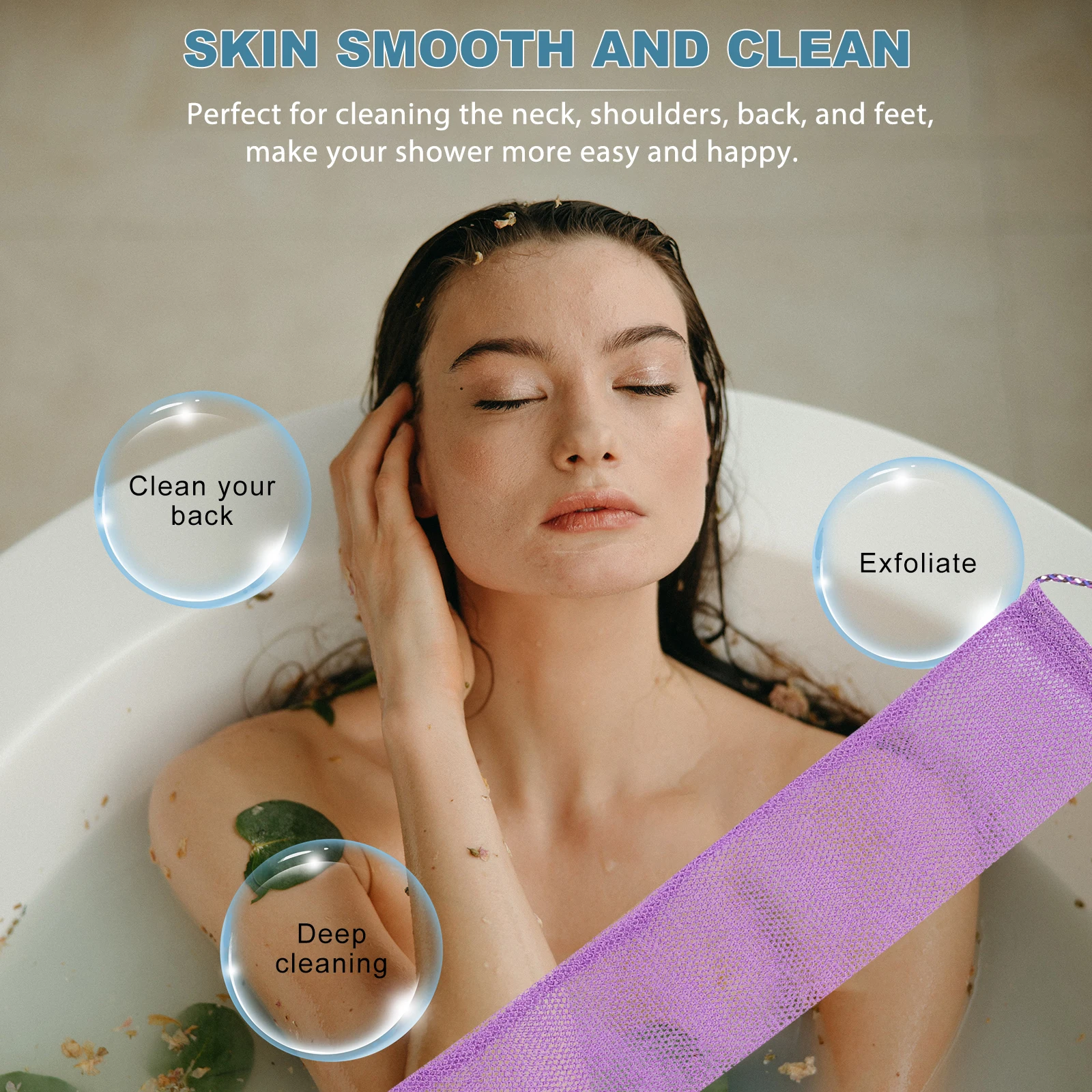 

2pcs African Exfoliating Bath Net Durable Nylon Skin Scrubber Reusable Shower Washcloth Elastic Cleansing Mesh For Back Body