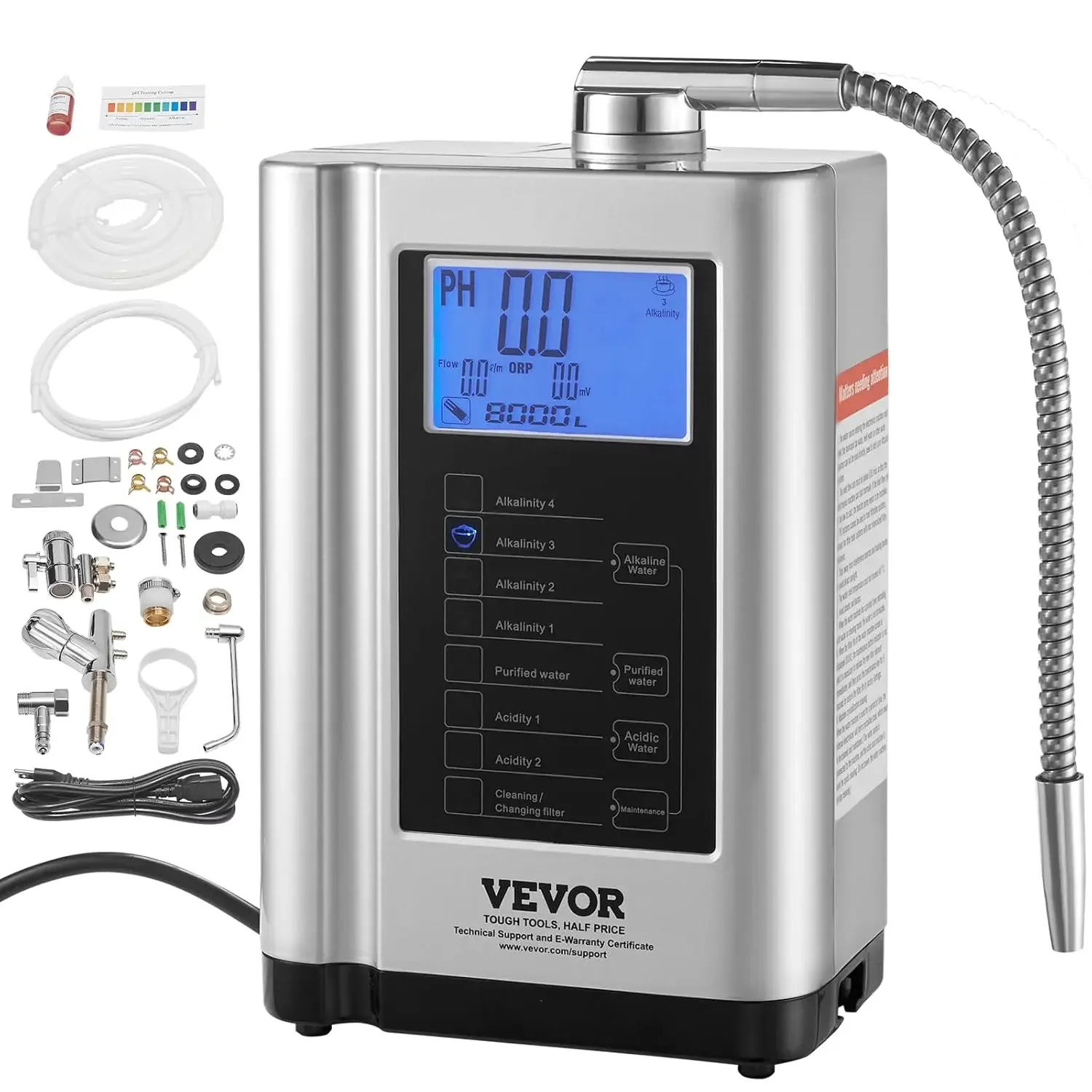 Water Ionizer, 7 Settings Alkaline Water Machine, 8000L Per Filter, pH3.5-10.5