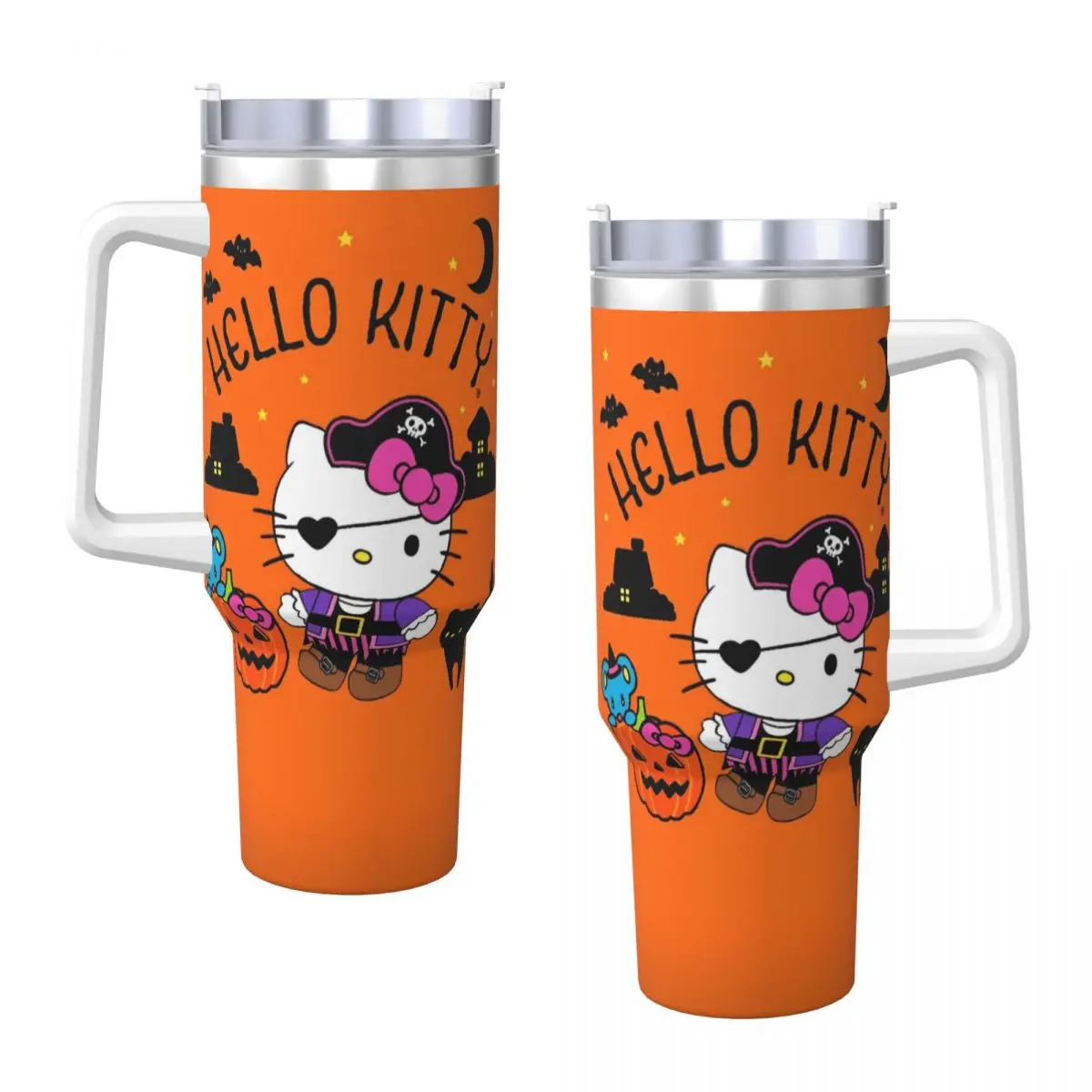 Stainless Steel Tumbler Hello Kitty Halloween Car Mugs With Straws Travelist Cold and Hot Water Bottle Portable Large Coffee Mug