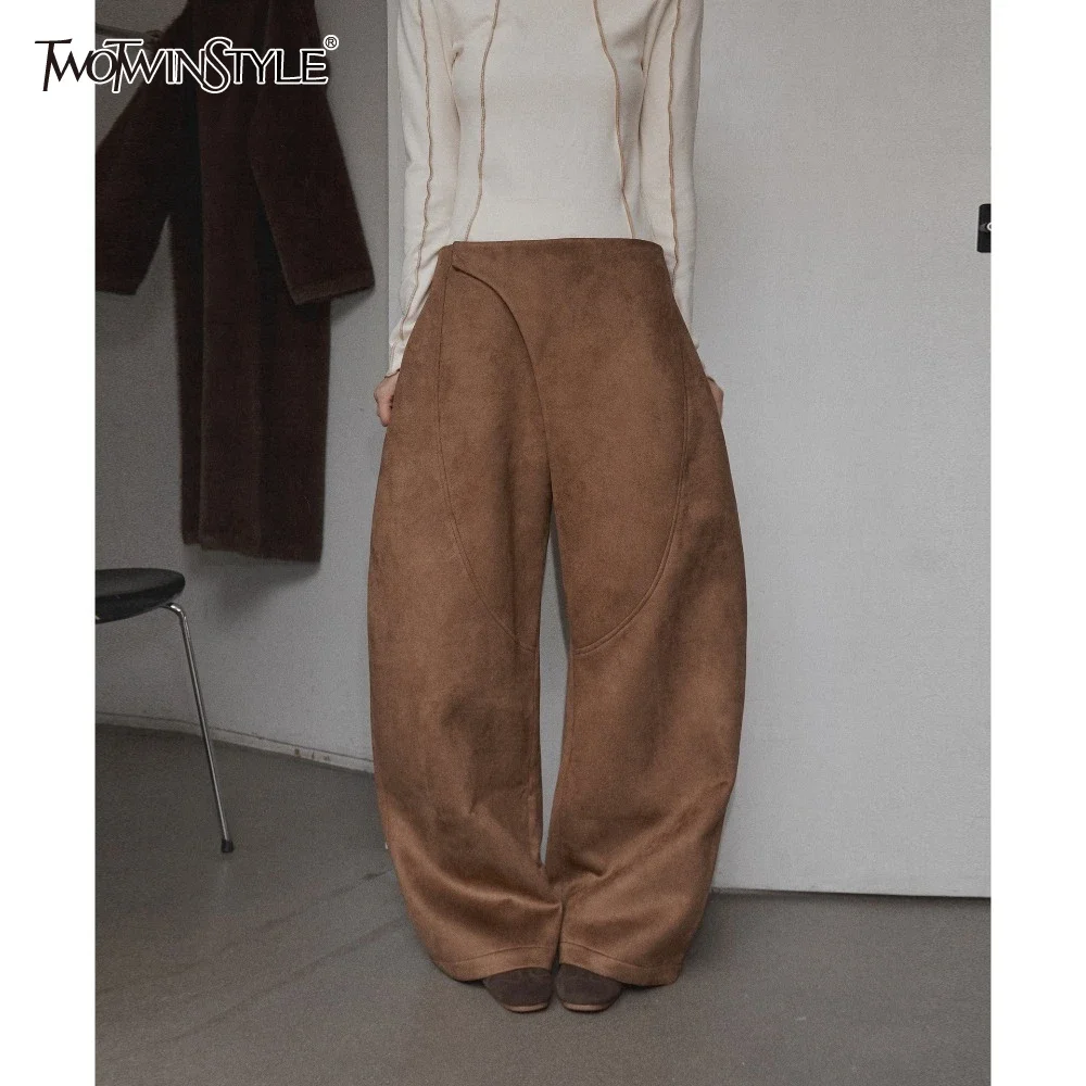 TWOTWINSTYLE Solid Designer Loose Casual Pants for Women High Wiast Chic Wide Leg Pant Female Fashion Style Fashion Style