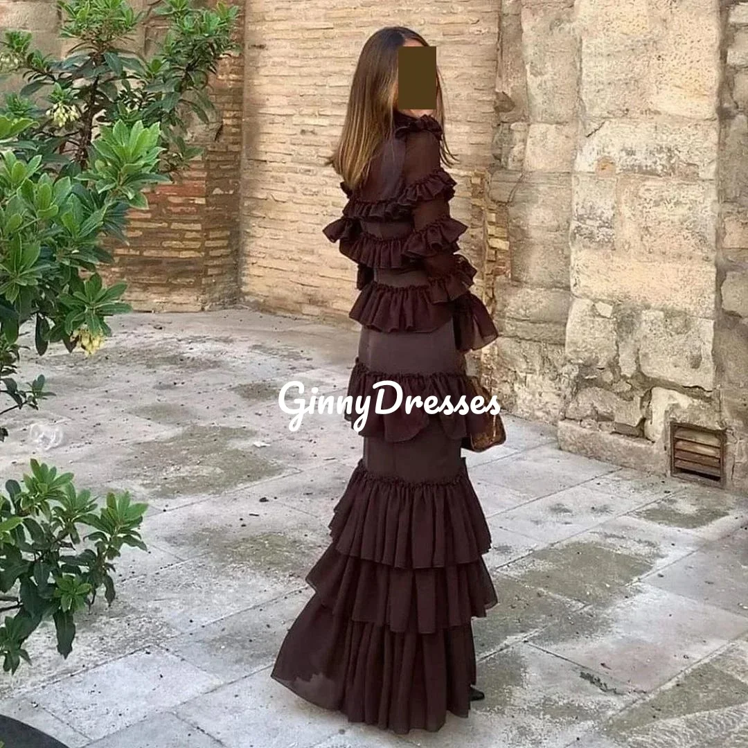 

Customized Wedding Dress Black A-Line Scoop Neckline Floor-Length Formal Occasion Dresses Ruffle Zipper Up Long Sleeves فساتين س