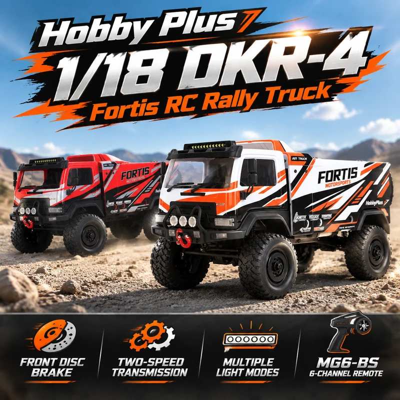 Hobby Plus 1/18 DKR-4 Fortis New Remote Control Winch Brushless Electric High Speed 4WD RC Rally Off-Road Truck Model With Light