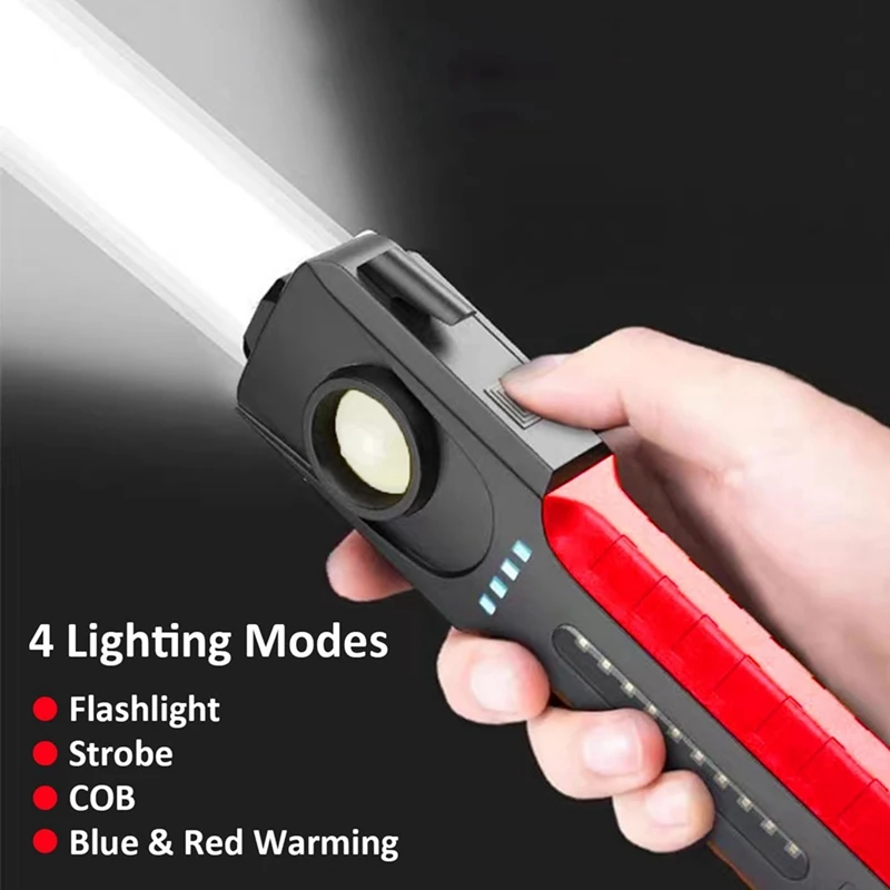 Multifunctional LED COB Flashlight With Window Breaker,1200 Lumens Magnet Outdoor Handheld Emergency Working Light