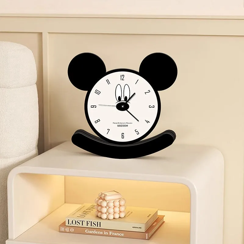 Cartoon Cute Mickey Mouse Wooden Silent Desktop High-value Ins Pendant Clock Bedroom Desk Decoration Healing Ornament Clock