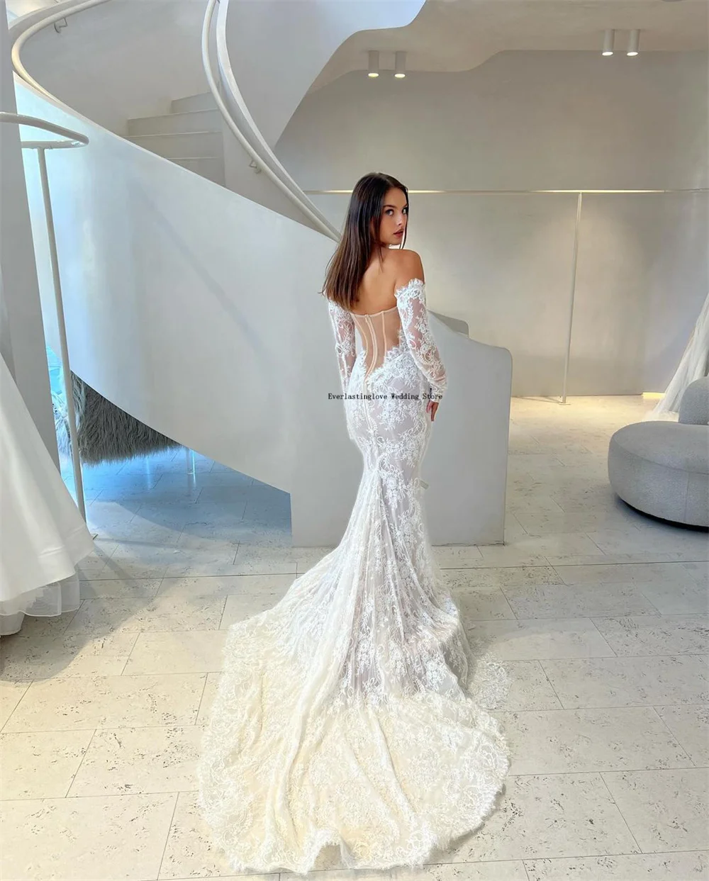 Cathy White All Lace Appliques Off the Shoulder Wedding Dresses Customized vestidos de fiesta Mermaid Long Train Party Dress