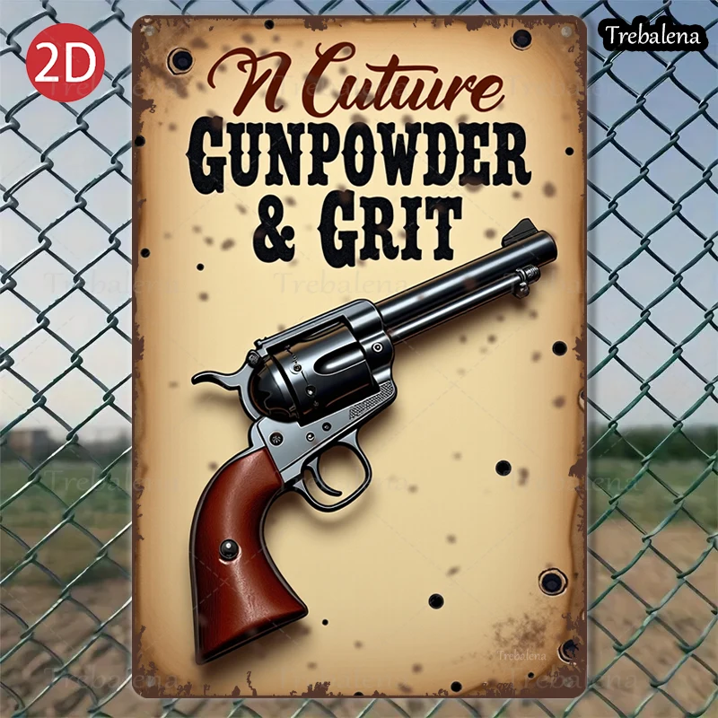 

1PC 2D Flat 8*12inch Metal Sign Western Style Gunpowder Grit Metal Sign Art