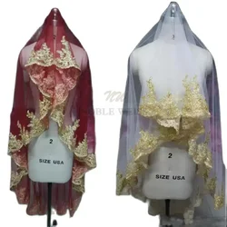 Véu de casamento de tule com borda de renda dourada, véu de noiva longo de 1.8m, acessórios de casamento baratos e personalizados