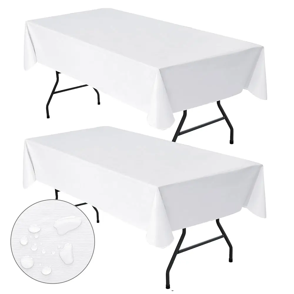 

Набор из 2 белых прямоугольных скатертей 60x84'' (4 фута), водонепроницаемые, пластиковые, с фланелевой подложкой, легко моющиеся, защита от проливаний