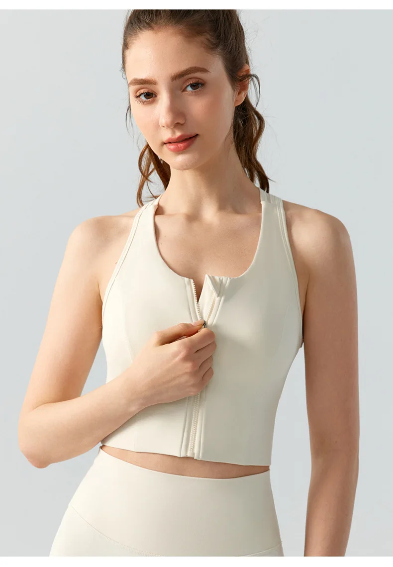 

High Strength Women Yoga Shock-proof Sports Underwear Front Zipper Bra Outdoor Running Gym Fitness Slim Breathable Crop Top