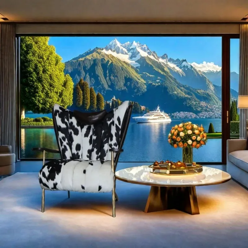 Original ecological premium cow fur tiger skin pattern sofa chair living room model room chair study cigar chair designer