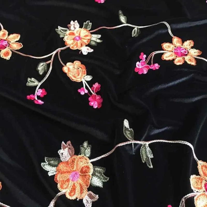 Elastic Embroidered Velvet Cheongsam for Dress Fabric Wholesale Cloth Per Meter Apparel Sewing Diy Material