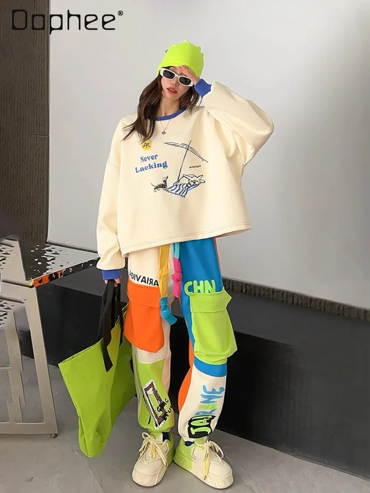 

Spring 2025 New American Loose Overalls Letter Printing Pant Sets Loose and Versatile Trend 2 Piece Sets Womens Outfits