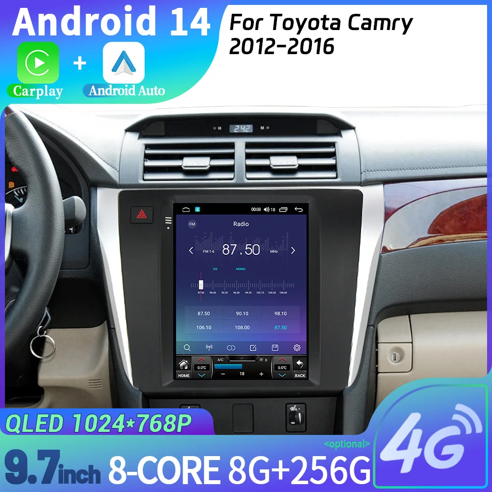 9.7inch For Toyota Camry 2012-2016 Car Radio Multimedia Android Video Player Navigation Wireless Bluetooth Carplay Touch Screen