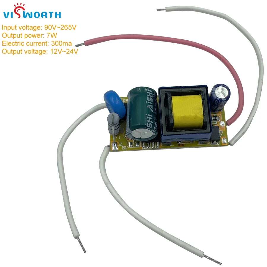 VisWorth 7*1W LED driver 7W LED Lighting Transformer Output 12V 24V IC driver 300ma Driver Adapter for 5W 7W COB SpotLight