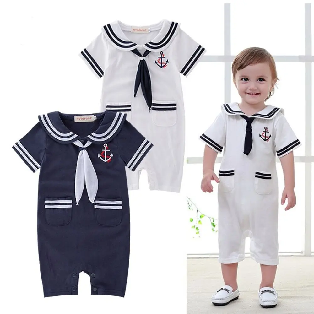 Baby Boy Navy Style JumpsuitsBoy Neckerchief Lapel Romper 3137