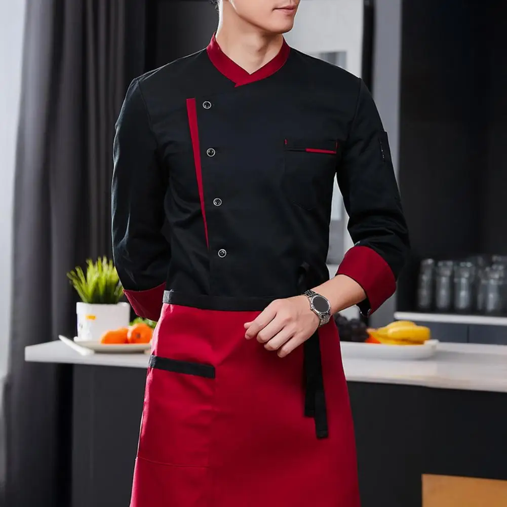 Breathable Chef Coat Professional Chef Jacket Chef Uniform Apron Set Stand Collar Short Sleeve Tops Wrinkle-resistant Cooking