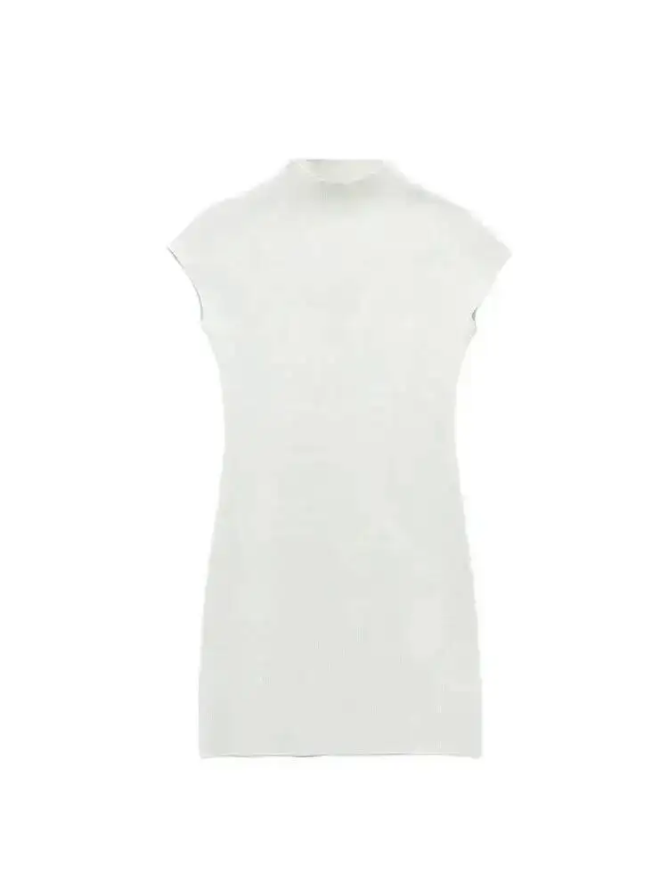 t shirt mini dress slim Women Fashion Stretch Knit Mini Dress Vintage High Neck Sleeveless Female Dresses Vestidos Mujer 4THJ