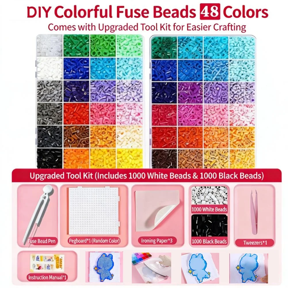 Paquete de Materiales para Rompecabezas de Cuentas, Cuentas Fusibles de 2.6mm, Cuentas Perler Hama, Rompecabezas 3D en Caja, Juego de Manualidades para Niños, Regalo Infantil