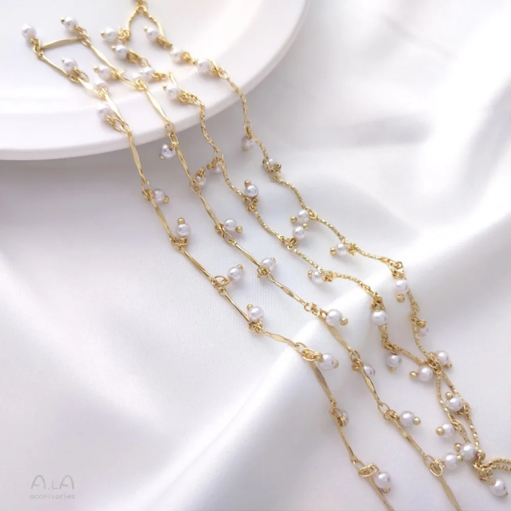 

14K Gold Color Flat Stick Batch Flower Curved Stick Hanging Pearl Handmade Chain DIY Bracelet Necklace Glasses Chain Loose Chain