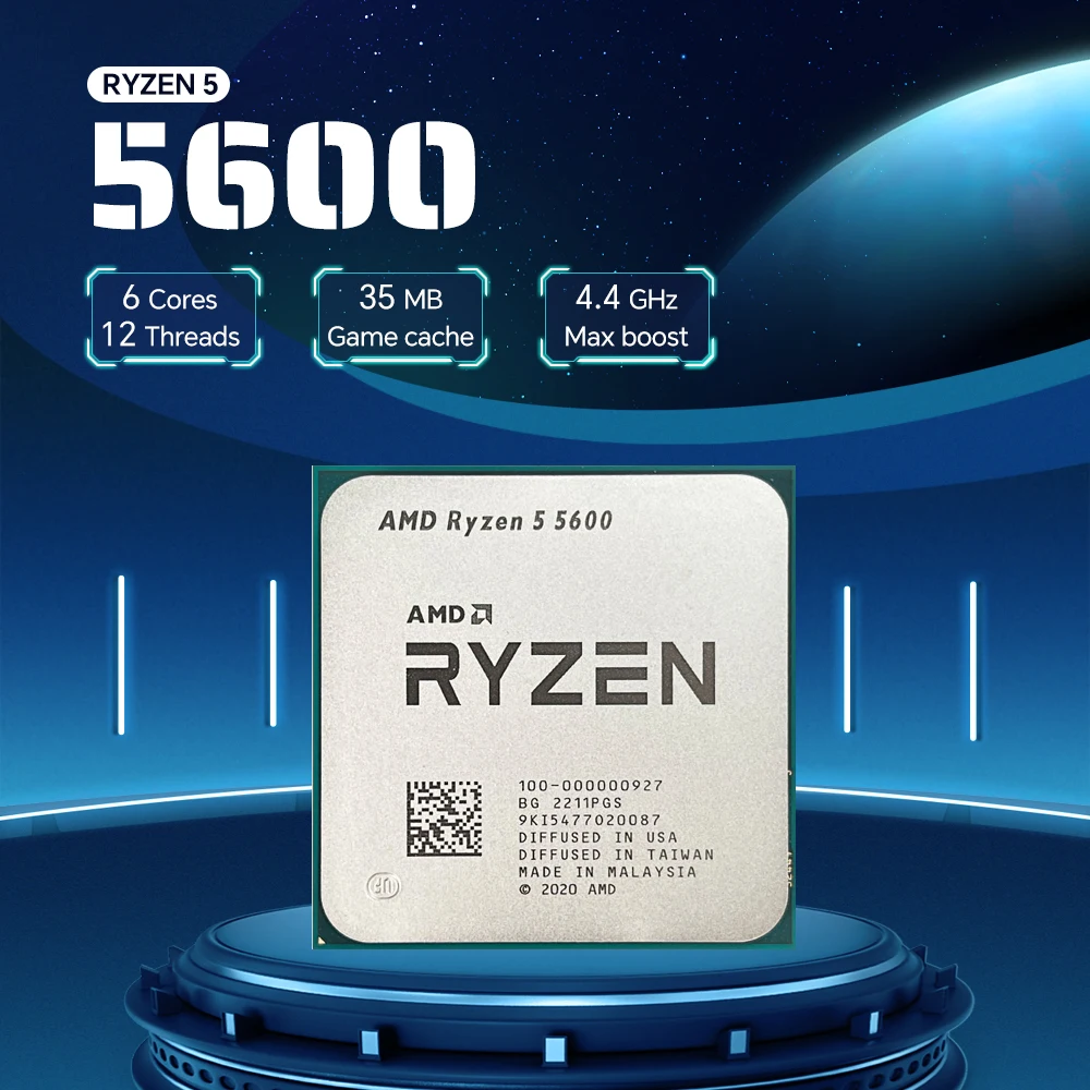 AMD R5 5600 65W 7NM L3=32M 3.5GHz AMD Ryzen 5 5600 6-Core 12-Thread Gaming Processor DDR4 Socket AM4 but without fan