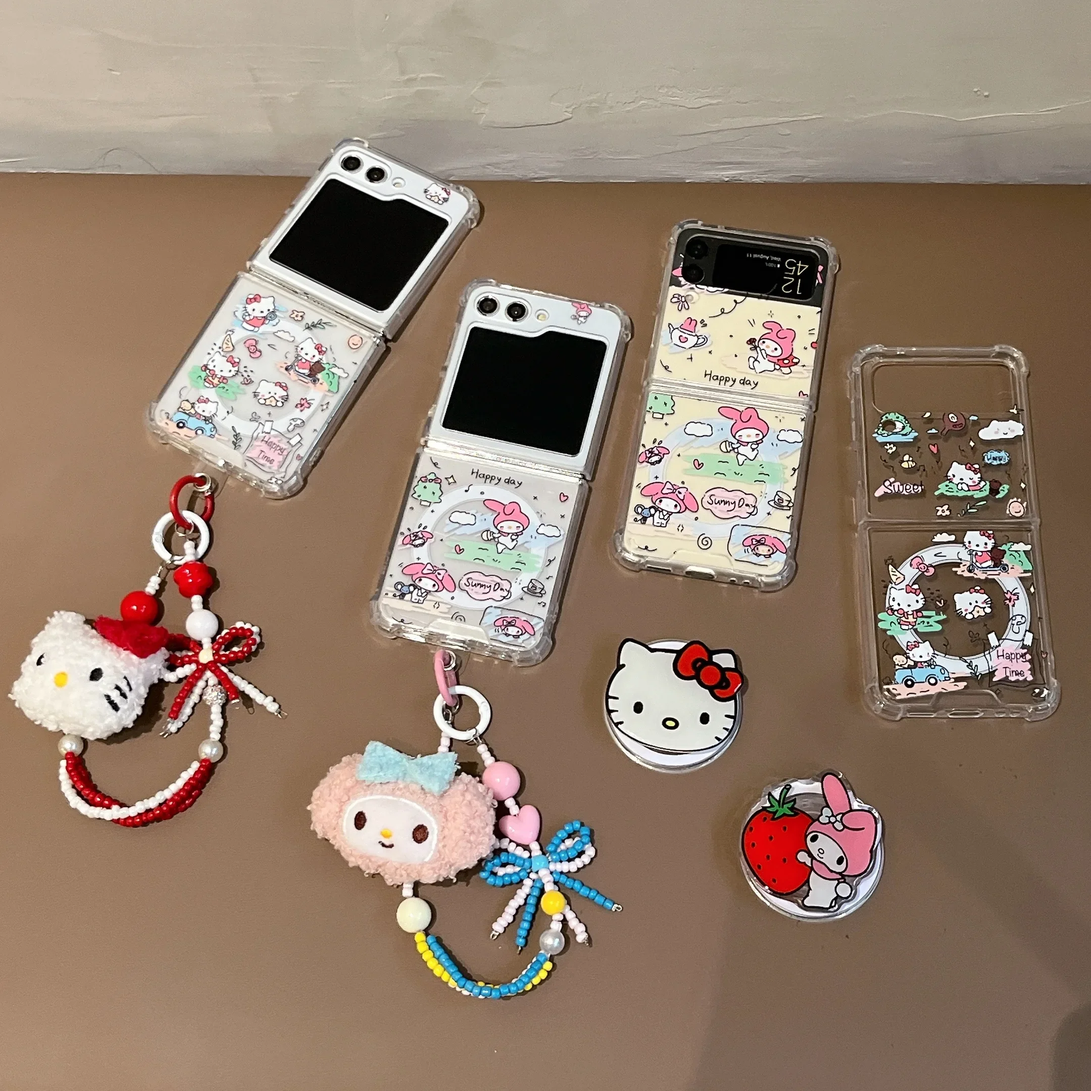 

Cute Cartoon Sanrio Hello Kitty Melody Magnetic Mobile Phone Case Magnetic Bracket for Samsung Galaxy Z Flip6 5 4 3 Phone Case