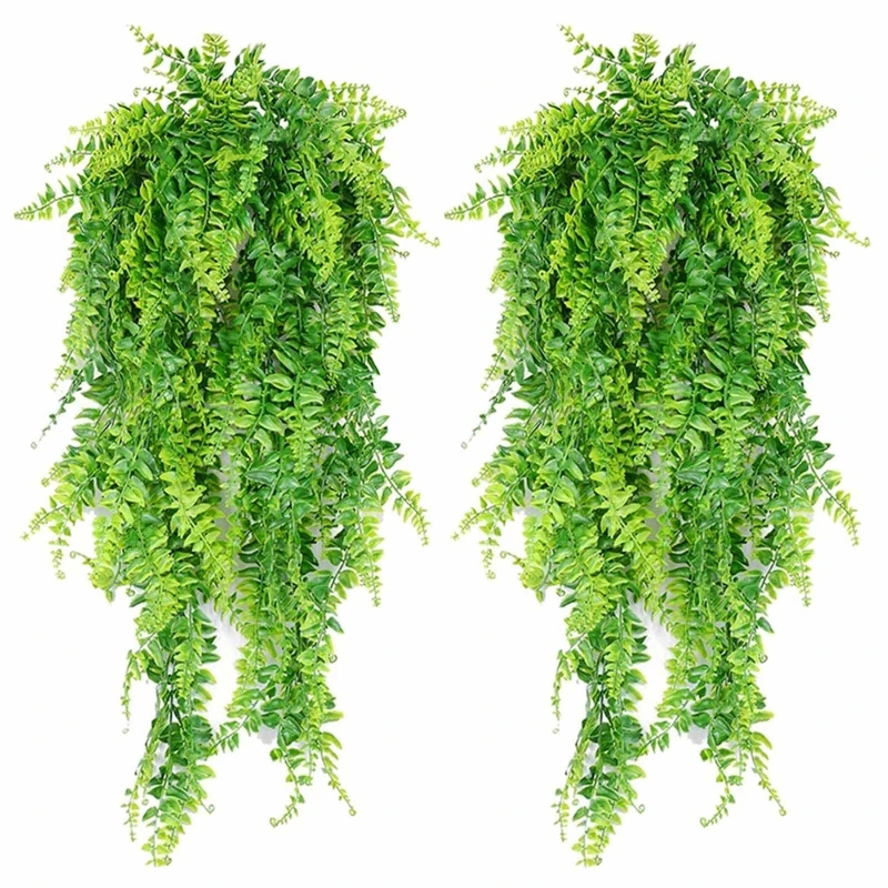 

Set of 2 Artificial Plasic Plant Balcony Home Decor Wedding Plants Fern Leaf Wall Hanging UV Resistant Wedding Garden