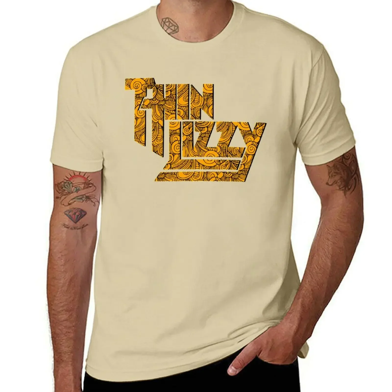 New Arrival Round Neck Thin Lizzy text T-Shirt cute tops korean fashion plain white men mens designer clothes new in tops & tees