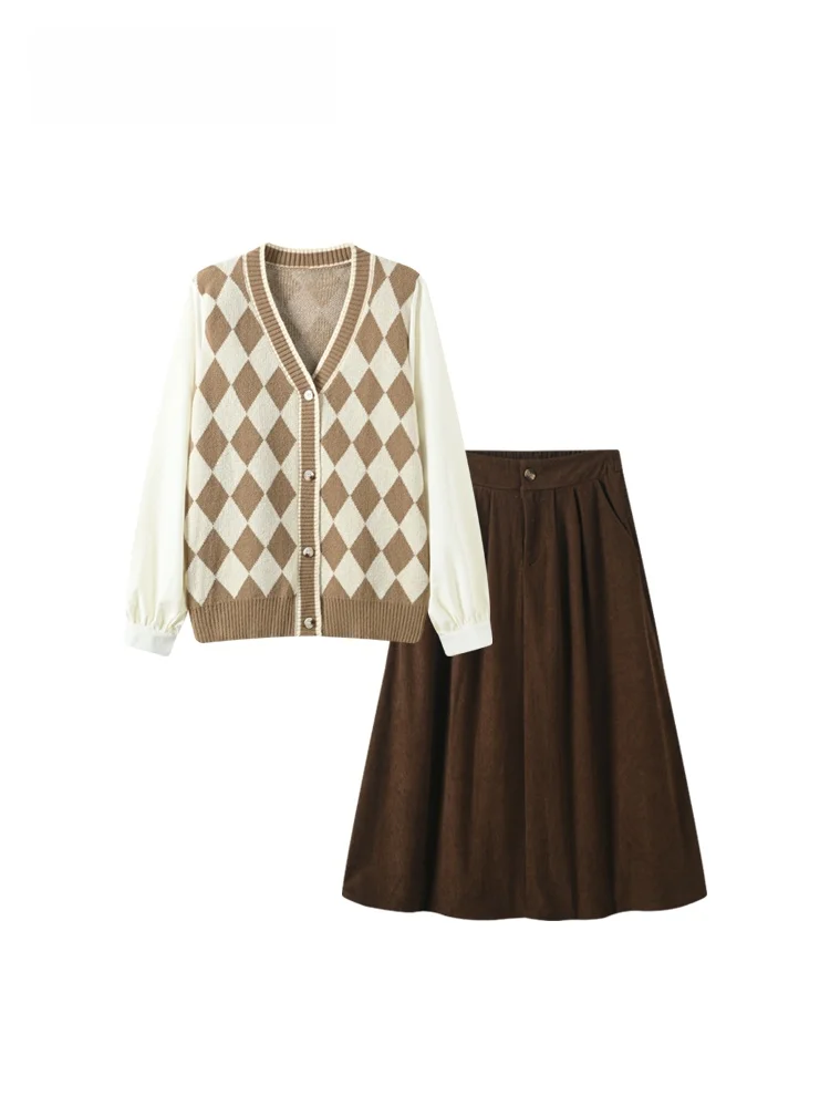 

plus Size Women's Casual Long Sve Sweater Skirt Set Autumn Faion plus Size Sister Comfortable Versatile Mid-Length Skirt