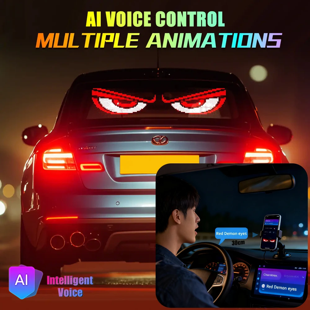التحكم الصوتي عين الشيطان علامة السيارة LED لوحة مصفوفة لتقوم بها بنفسك شاشة إعلانية مرنة إيقاع الطيف بكسل عرض الرسوم المتحركة