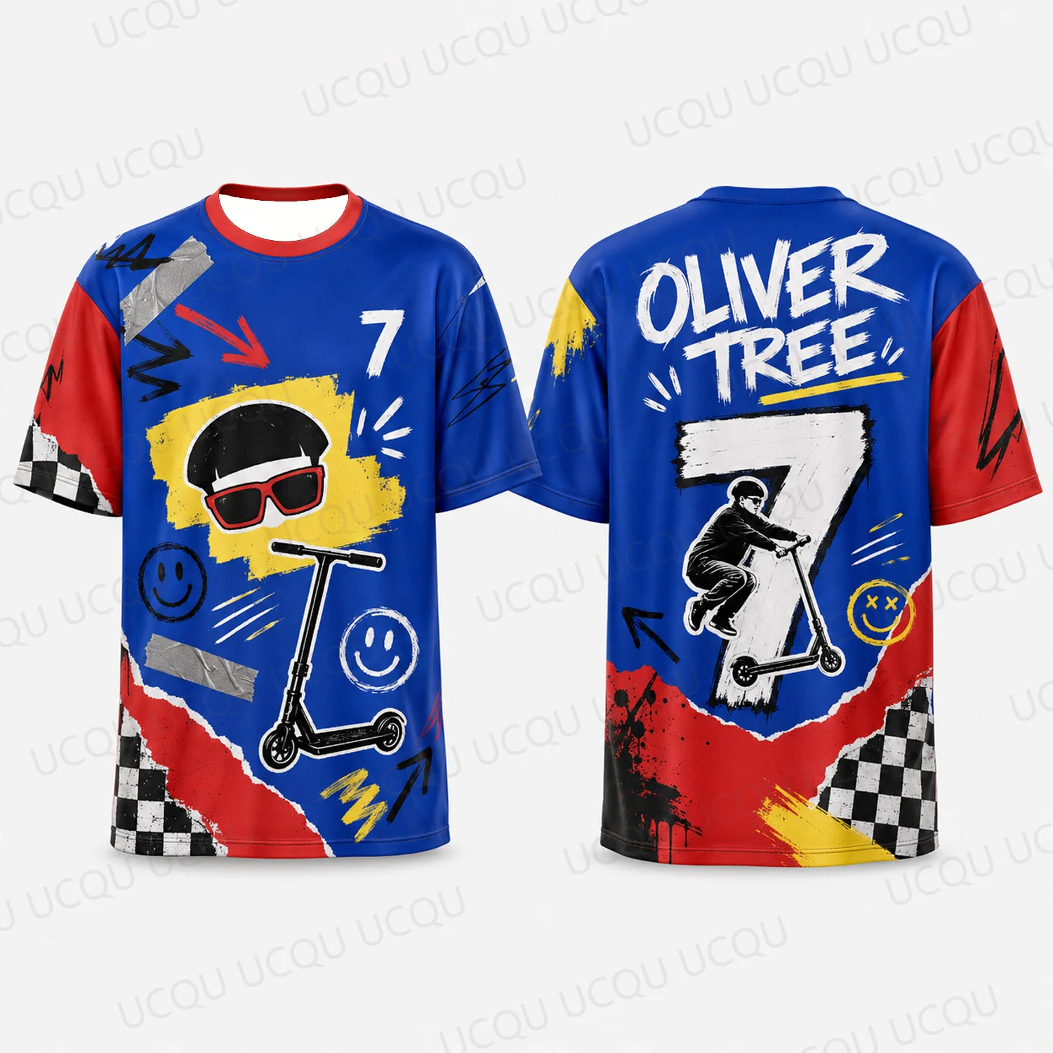 Oliver Tree 01 Graffiti Scooter Graphic T Shirt Blue Pink Short Sleeve Concert Tour Fan Tee Men Women Streetwear Gift
