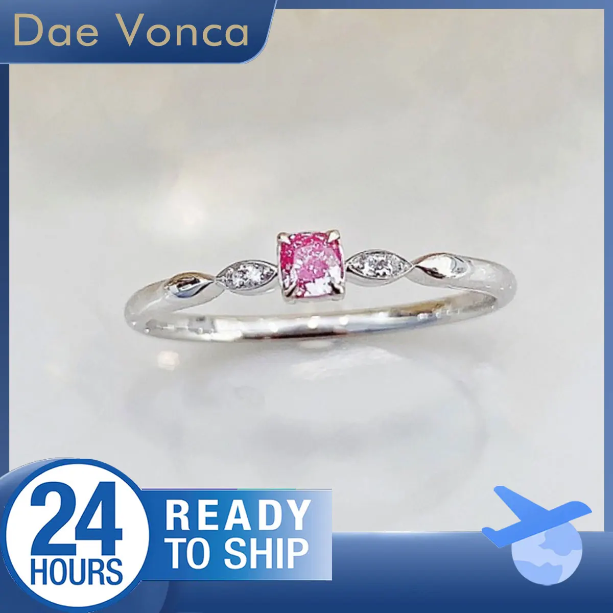 Sidestone Diamond Ring 18K White Gold Fancy Pink Cushion Cut Natural Diamond Ring Total 0.13ct Anniversary Gift For Women