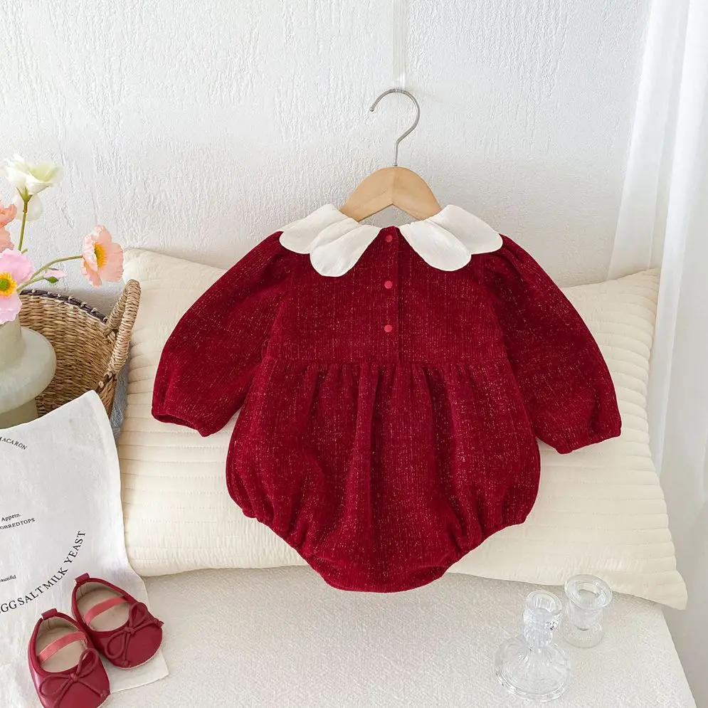 Long Sleeve Red Infantil 0-24 Month Girl Overall First Baptism Birthda Newborn Girl Spring Autumn Bodysuit 100% Cotton Infantil