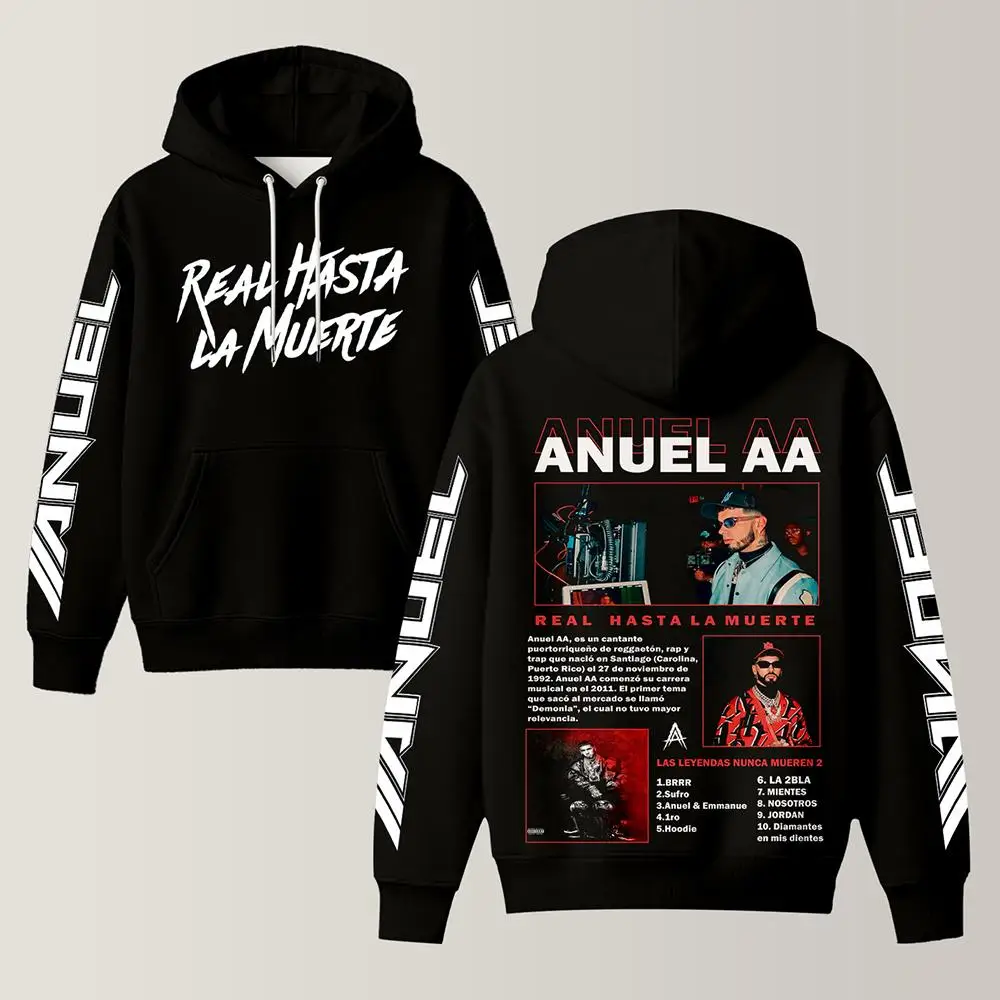 

Rapper Anuel AA Real Hasta La Muerte Sweatshirt Y2K Harajuku Style Oversized Loose Hoodie Unisex Hip Hoodie Retro Style Top