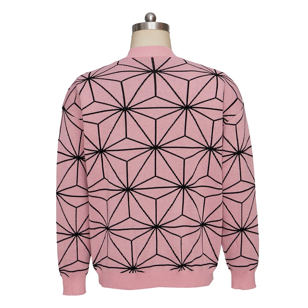 Kostium Cosplay Kamado Nezuko Unisex Sweter Dzianinowy Ciepły Kardigan Sweter z Dekoltem w Serek Kurtka Kostium na Halloween Nowy Rok Sweter Y2k