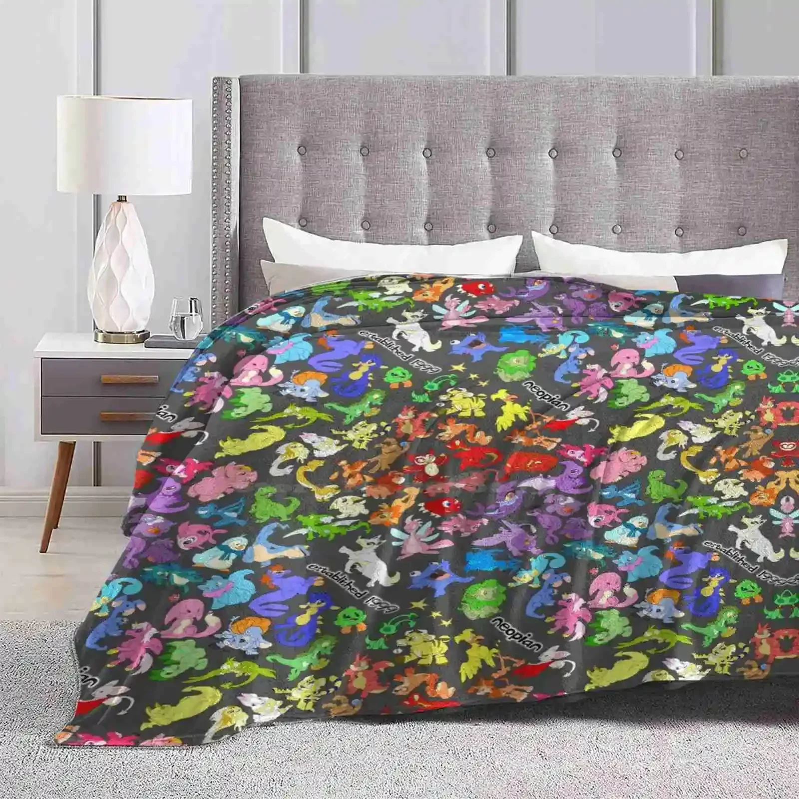 Neosplash! All The Neopets , All Over Print! Fashion Soft Warm Throw Blanket Neopets Nimmo Scorchio Jubjub Grarrl Skeith Korbat