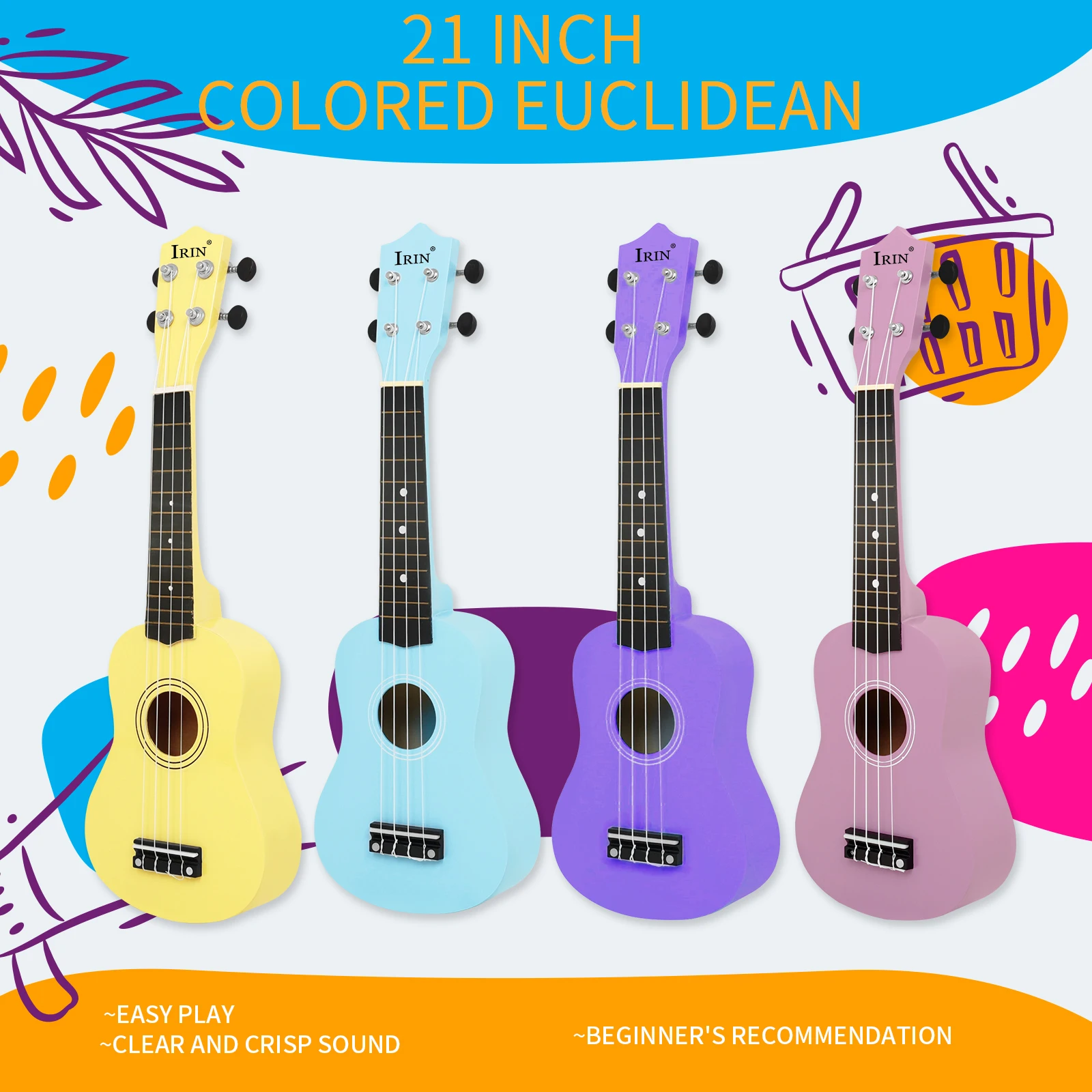 IRIN Ukulele Colour Wooden Guitar Hawaiian Guitar Children\'s Gifts Beginner Plucked String Four-string Musical Instrument