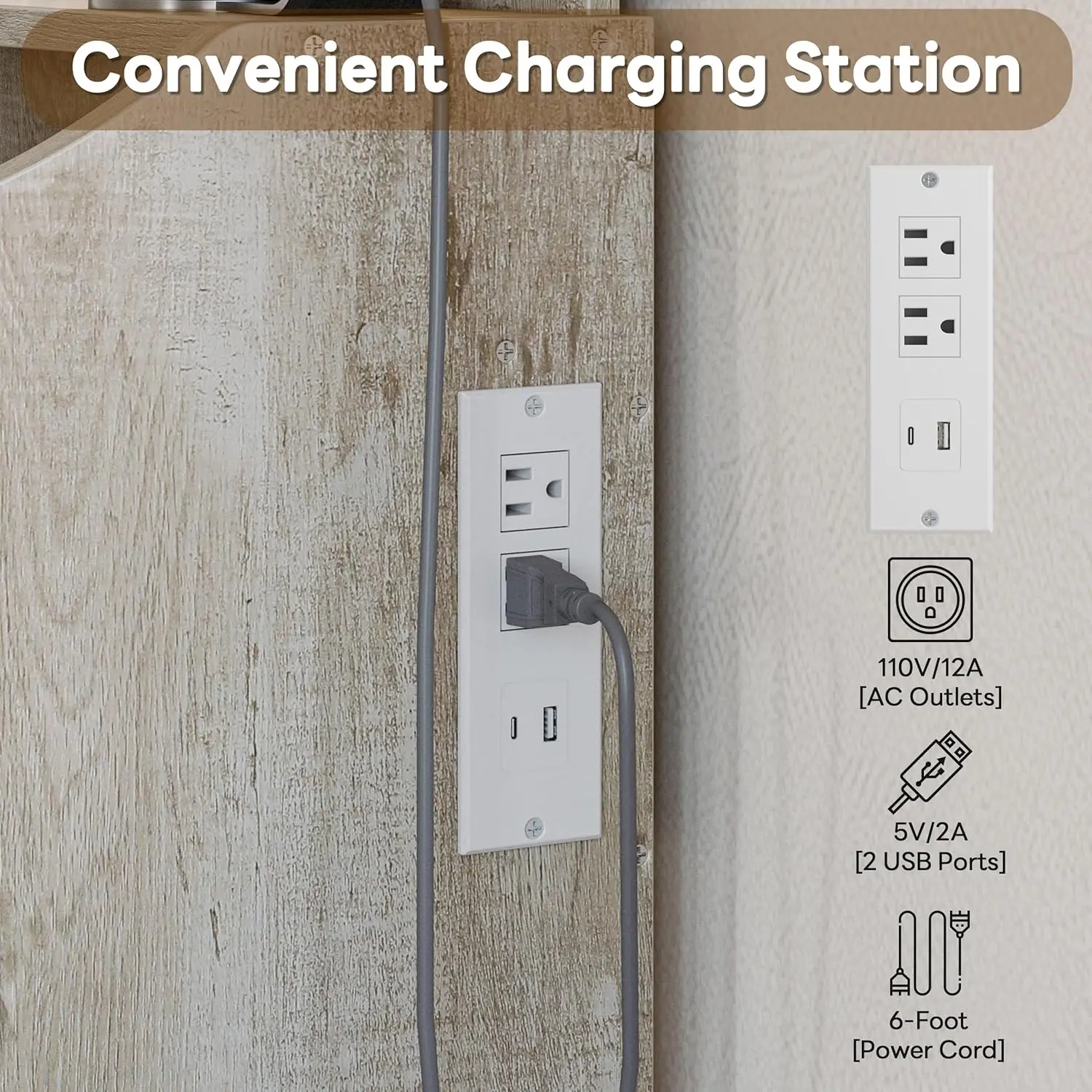 Compact Makeup Vanity Desk with Mirror, Lights, Storage Drawer, Chair and Shelves in White Walnut Finish