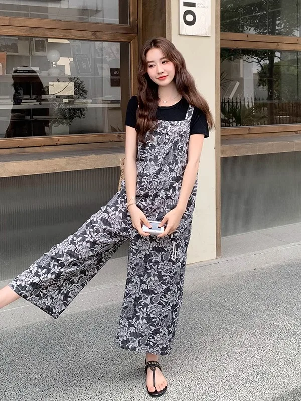 

Комбинезон-комбинезон с принтом в стиле ретро, женский летний комбинезон 2022, модный прямой комбинезон с высокой талией, корейский комбинезон для поездок на работу