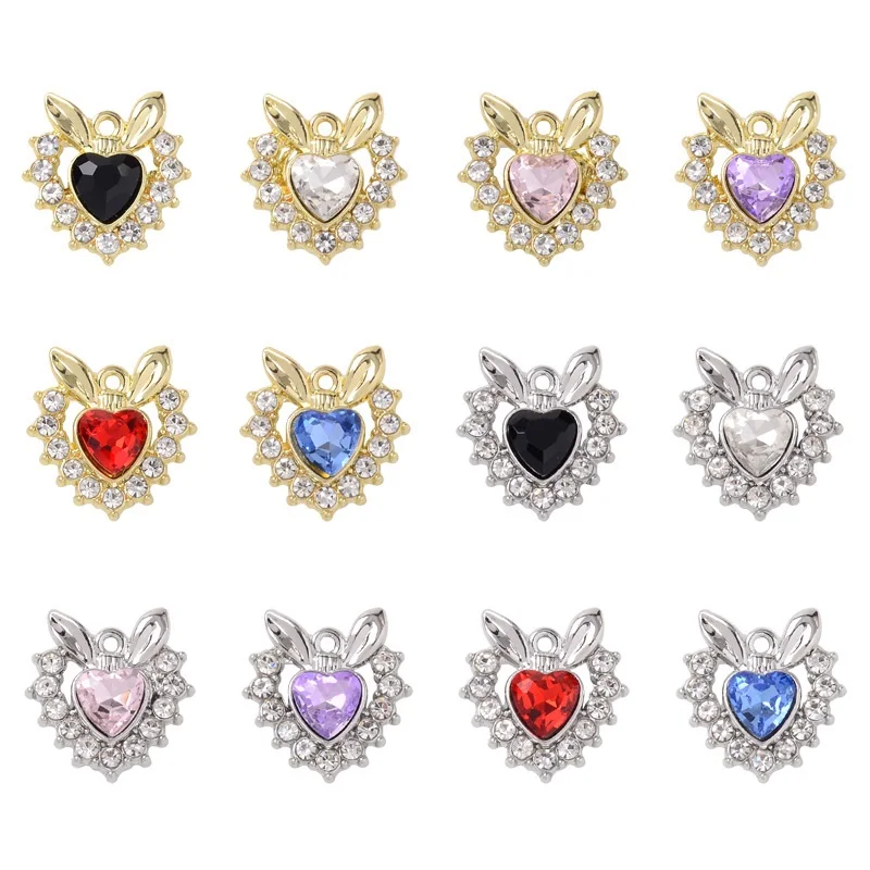 10PCS Fashion Rabbit Head Heart-Shaped Gemstone Pendant Niche Design Minimalist Fashion Necklace Alloy Accessories Wholesale